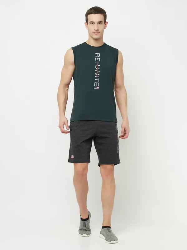 Octave Men Green Typography Printed Applique T-Shirt