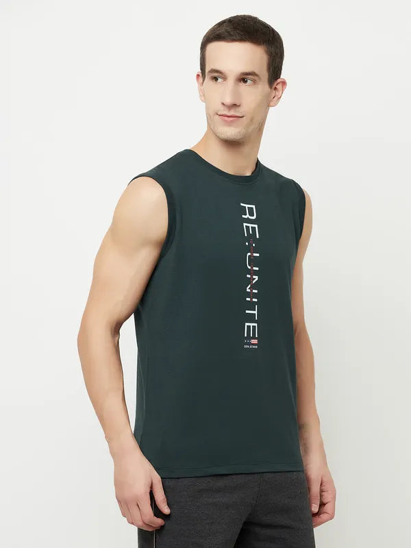 Octave Men Green Typography Printed Applique T-Shirt
