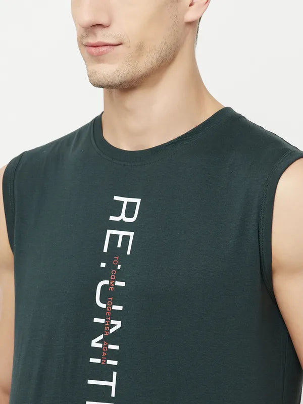 Octave Men Green Typography Printed Applique T-Shirt