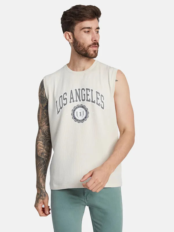 Octave Men Typography Printed Applique T-Shirt