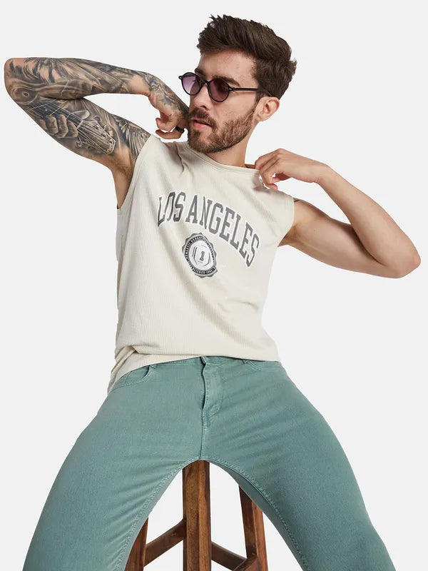 Octave Men Typography Printed Applique T-Shirt