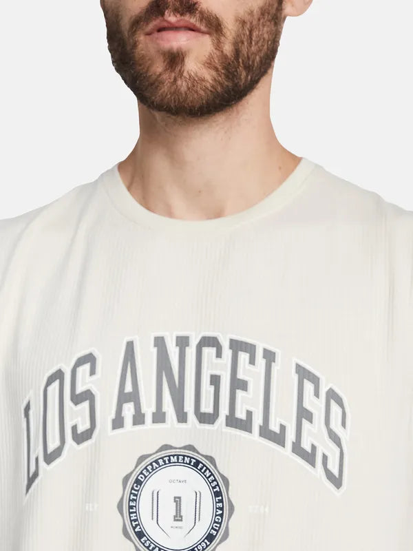 Octave Men Typography Printed Applique T-Shirt