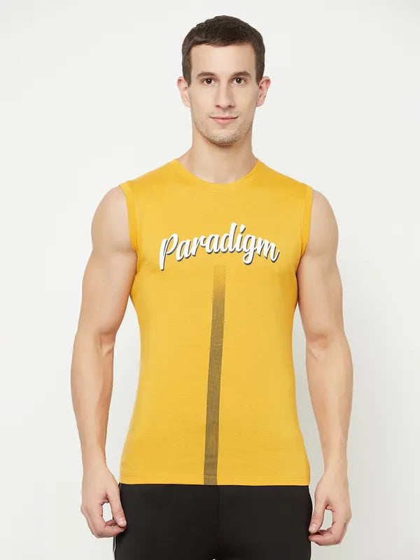 Octave Men Yellow Typography Applique T-Shirt