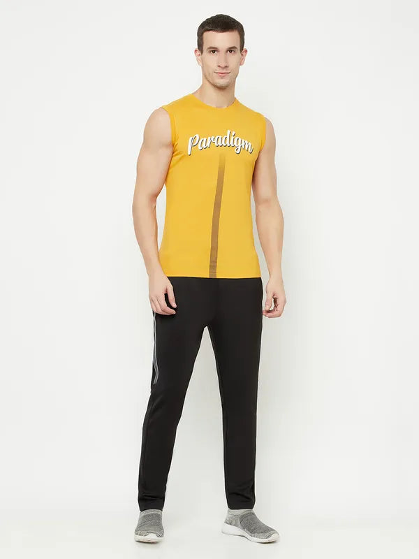 Octave Men Yellow Typography Applique T-Shirt