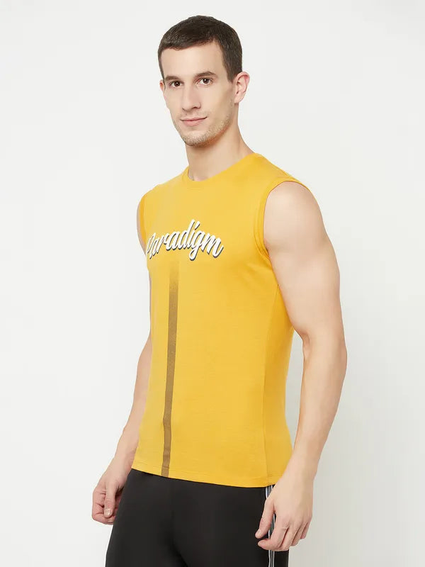 Octave Men Yellow Typography Applique T-Shirt