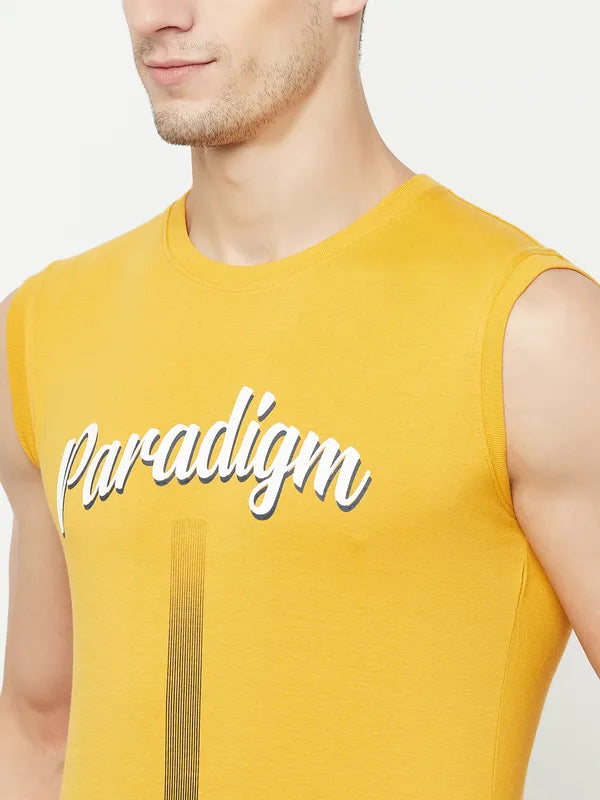 Octave Men Yellow Typography Applique T-Shirt