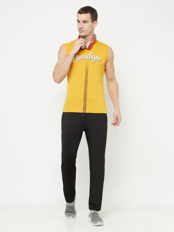 Octave Men Yellow Typography Applique T-Shirt