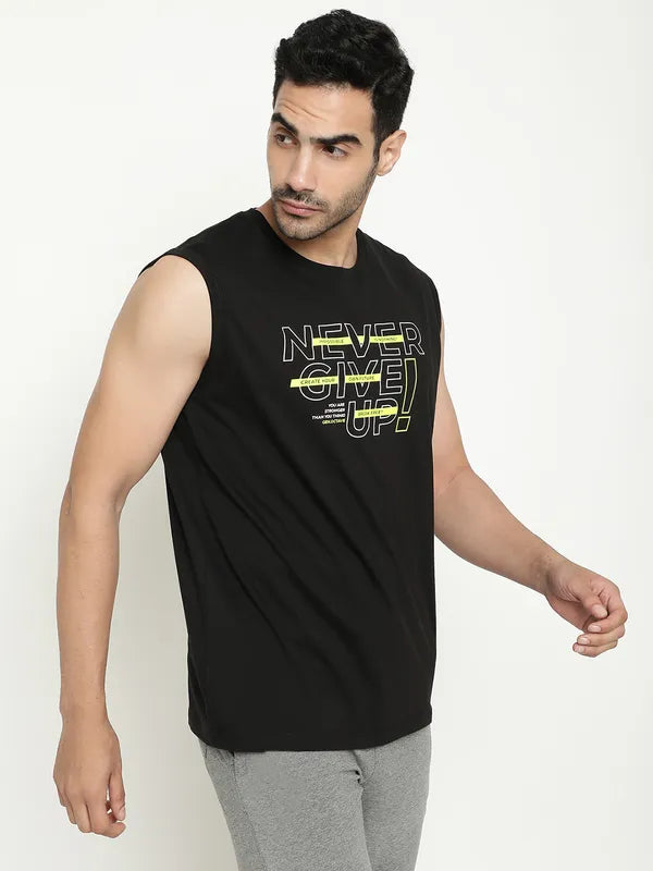 Octave Typography Printed Sleeveless Cotton T-Shirt