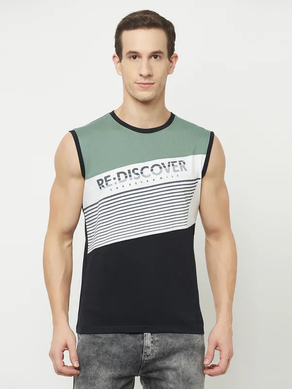 Octave Men Green Raisin Black Striped T-Shirt