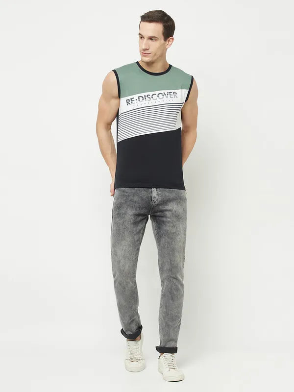 Octave Men Green Raisin Black Striped T-Shirt