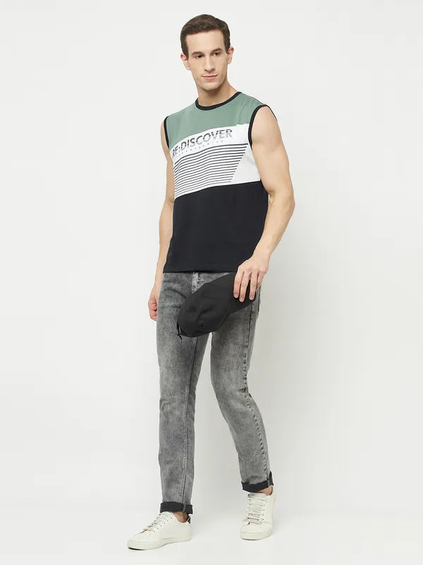 Octave Men Green Raisin Black Striped T-Shirt