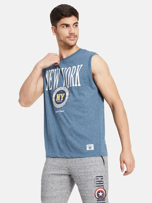 Typographic Print Sleeveless T-Shirt