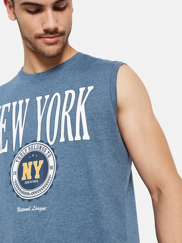 Typographic Print Sleeveless T-Shirt