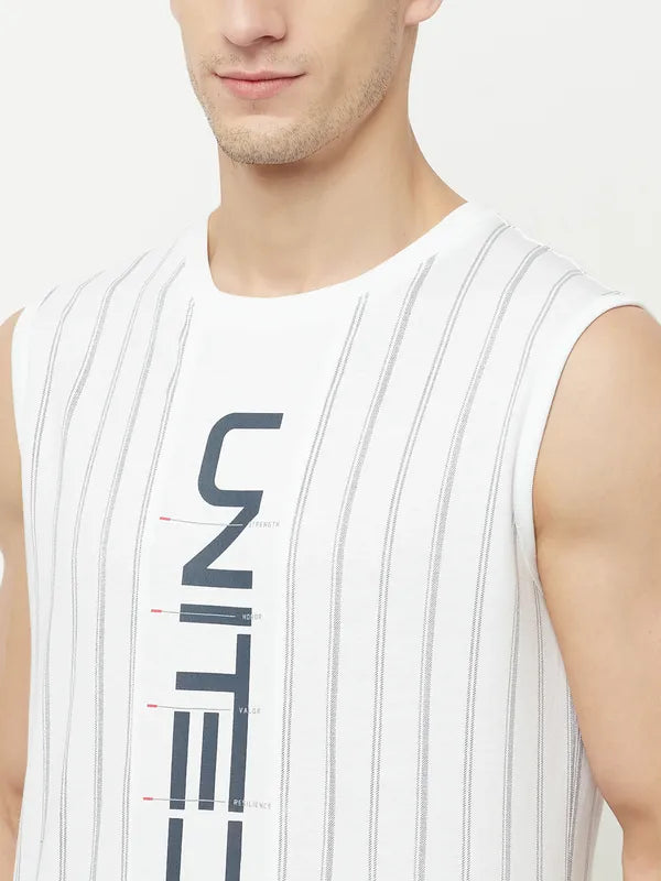 Octave Men White Typography Printed Raw Edge T-Shirt