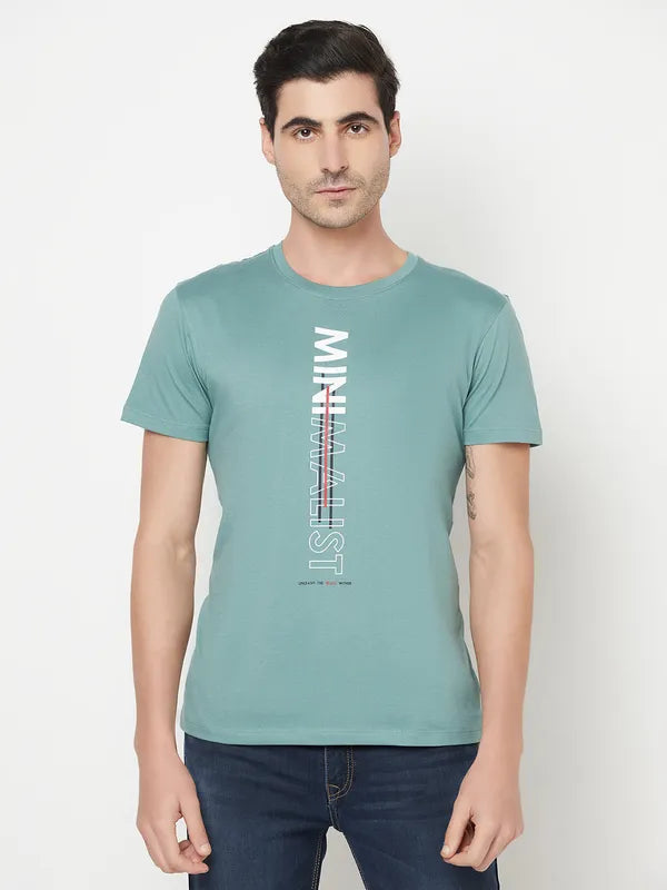 Octave Men Blue Typography Printed Raw Edge T-Shirt