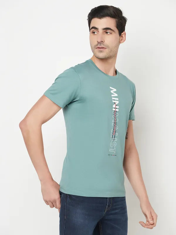 Octave Men Blue Typography Printed Raw Edge T-Shirt