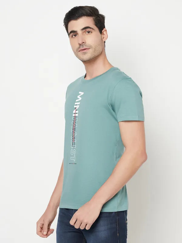 Octave Men Blue Typography Printed Raw Edge T-Shirt