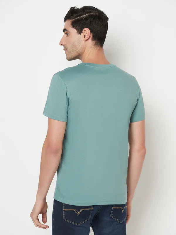 Octave Men Blue Typography Printed Raw Edge T-Shirt