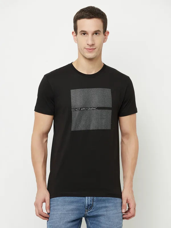 Octave Men Black Brown Typography Printed Applique T-Shirt