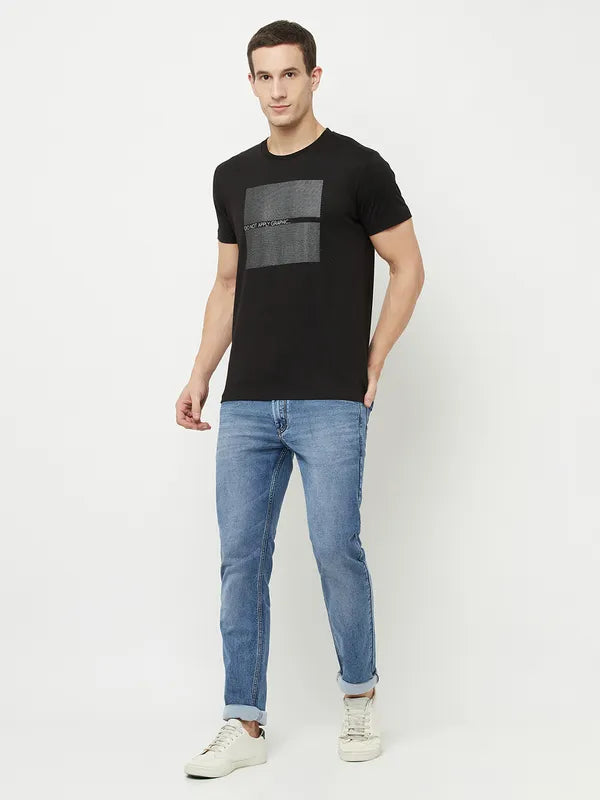 Octave Men Black Brown Typography Printed Applique T-Shirt