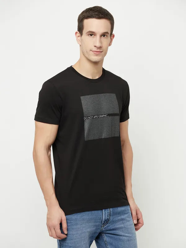 Octave Men Black Brown Typography Printed Applique T-Shirt