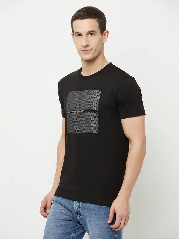 Octave Men Black Brown Typography Printed Applique T-Shirt