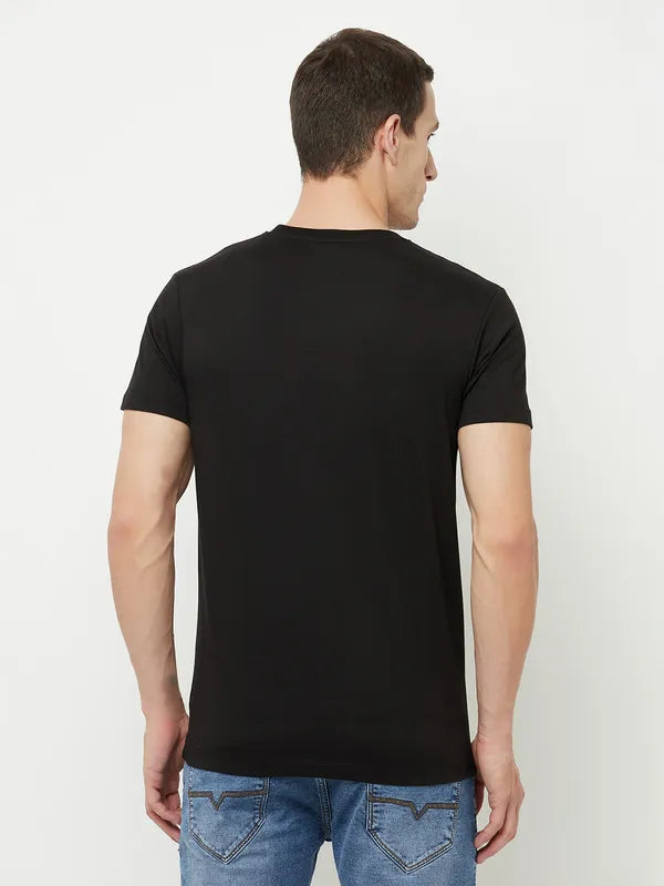 Octave Men Black Brown Typography Printed Applique T-Shirt