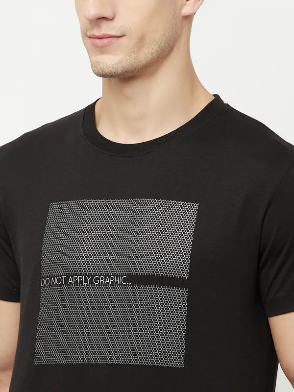 Octave Men Black Brown Typography Printed Applique T-Shirt