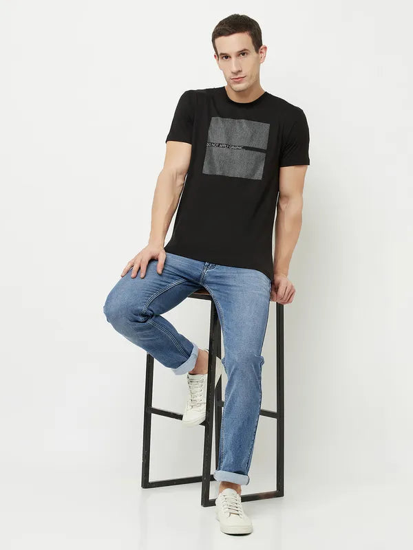 Octave Men Black Brown Typography Printed Applique T-Shirt