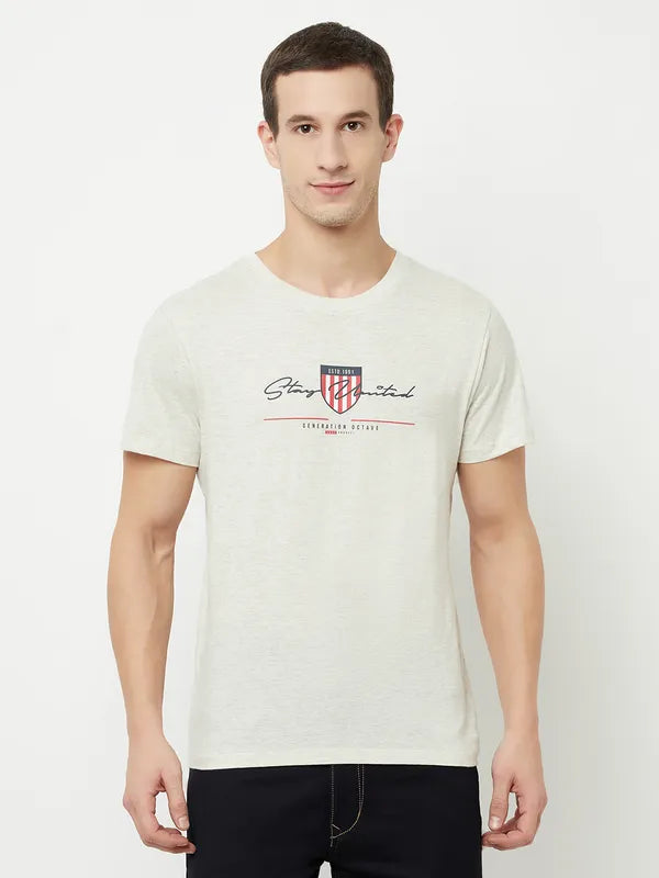 Octave Men White  Whisper Green Typography Printed Applique T-Shirt