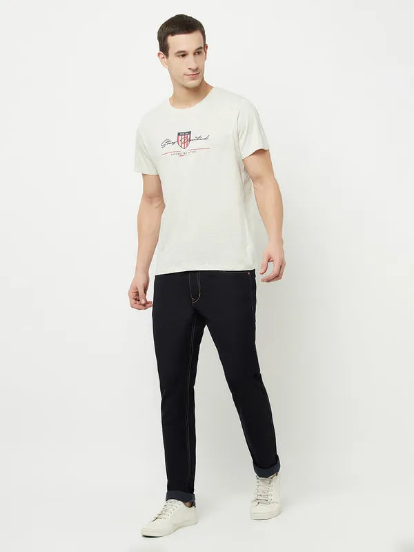 Octave Men White  Whisper Green Typography Printed Applique T-Shirt