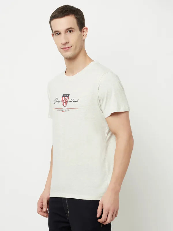 Octave Men White  Whisper Green Typography Printed Applique T-Shirt