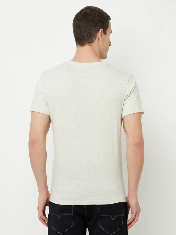 Octave Men White  Whisper Green Typography Printed Applique T-Shirt