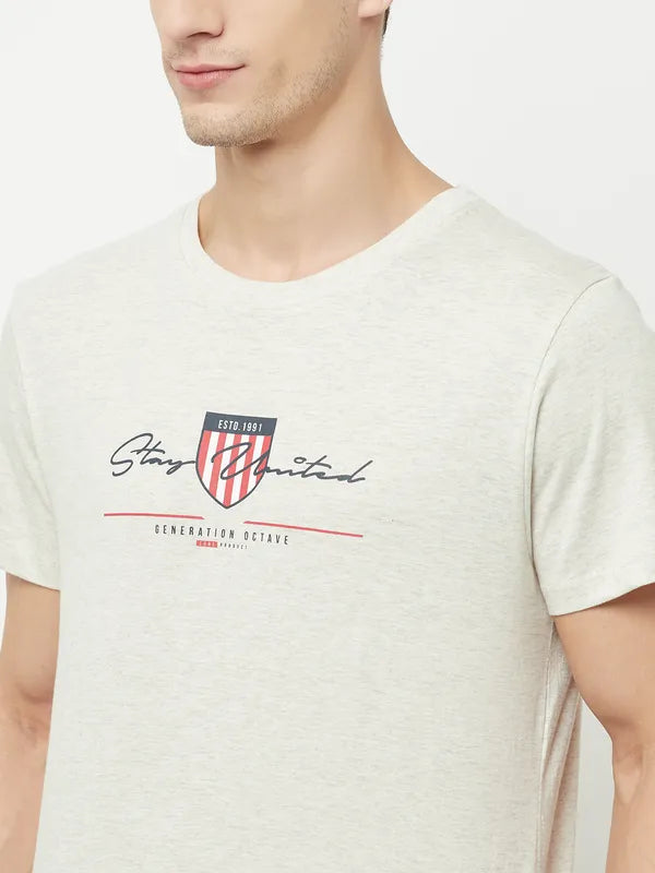 Octave Men White Whisper Green Typography Printed Applique T-Shirt