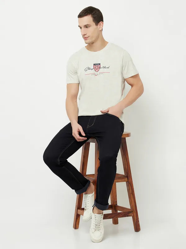 Octave Men White Whisper Green Typography Printed Applique T-Shirt