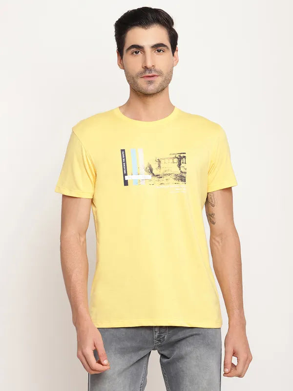 Octave Men Yellow Graphic Printed Regular-Fit T-Shirt