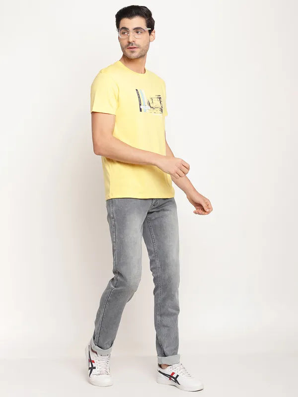 Octave Men Yellow Graphic Printed Regular-Fit T-Shirt