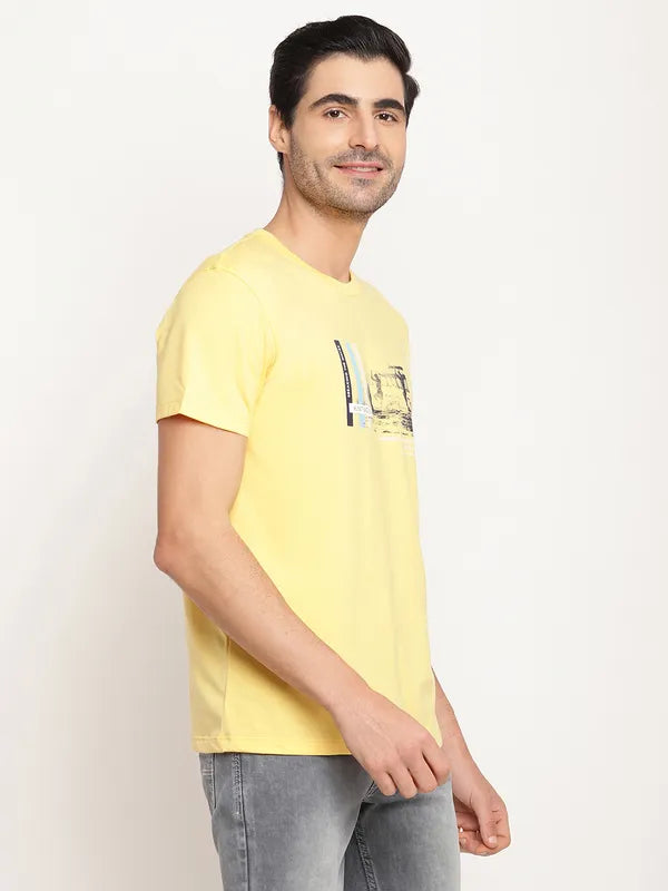 Octave Men Yellow Graphic Printed Regular-Fit T-Shirt