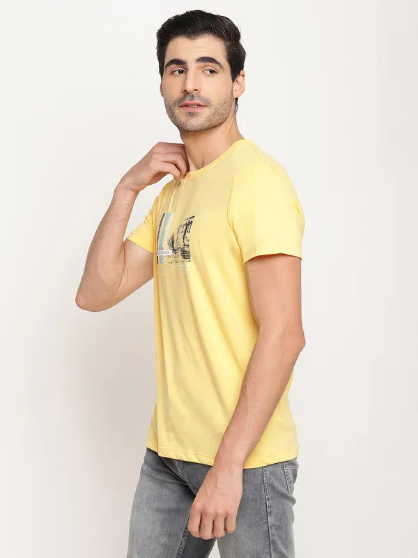 Octave Men Yellow Graphic Printed Regular-Fit T-Shirt
