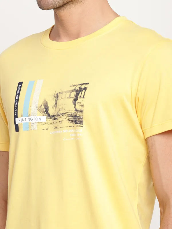 Octave Men Yellow Graphic Printed Regular-Fit T-Shirt