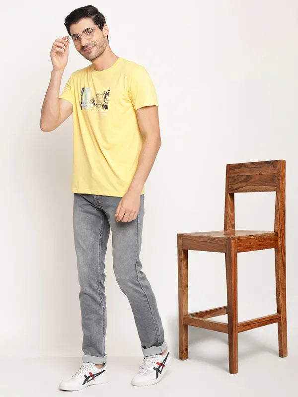 Octave Men Yellow Graphic Printed Regular-Fit T-Shirt