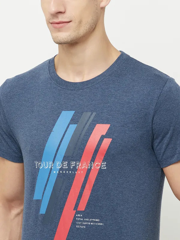 Octave Men Blue Skipper Blue Typography Printed Applique T-Shirt