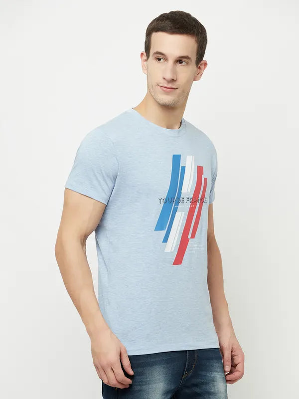 Octave Men Blue Arctic Ice Printed Applique T-Shirt