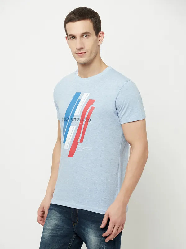 Octave Men Blue Arctic Ice Printed Applique T-Shirt