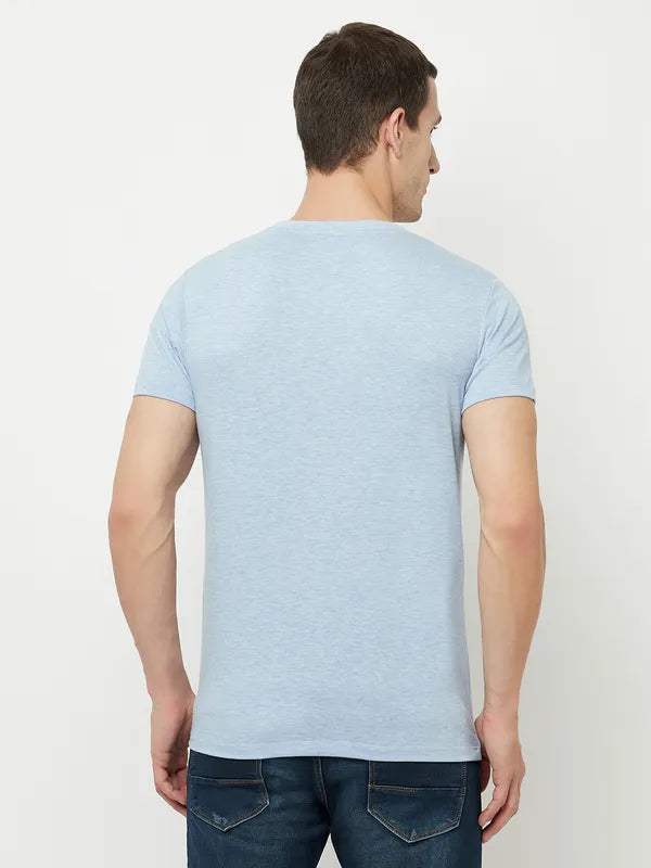 Octave Men Blue Arctic Ice Printed Applique T-Shirt