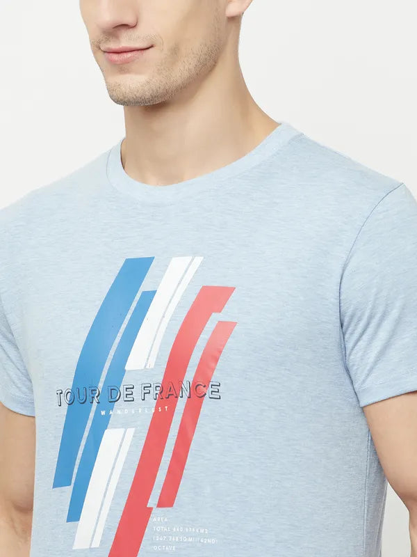 Octave Men Blue Arctic Ice Printed Applique T-Shirt