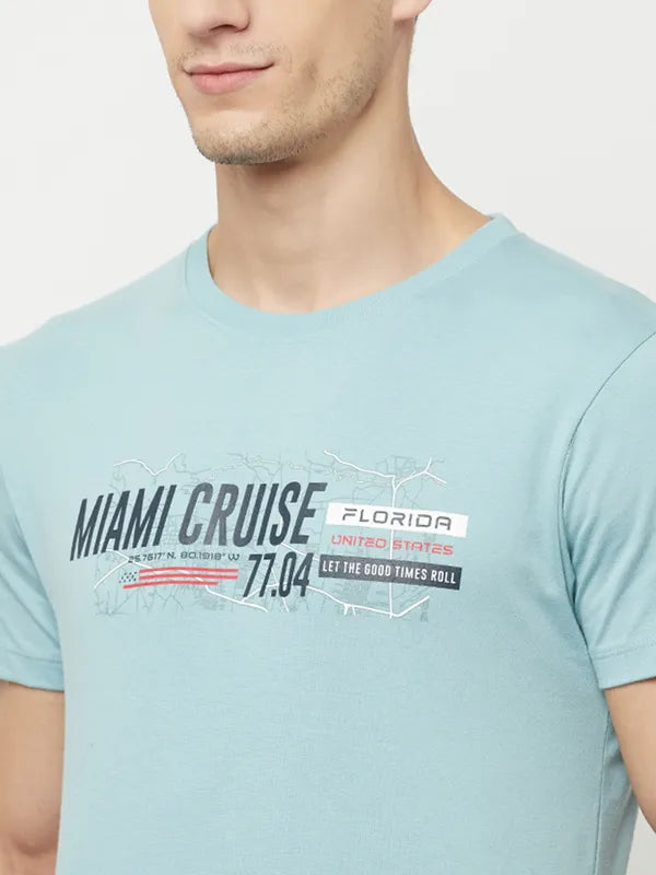 Octave Men Blue Typography Printed T-Shirt