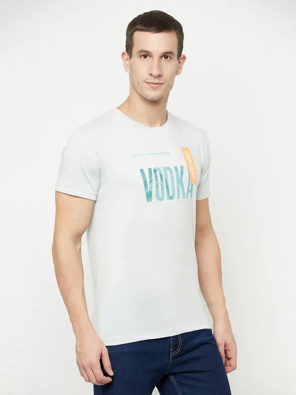 Octave Men Grey Typography Printed Applique T-Shirt
