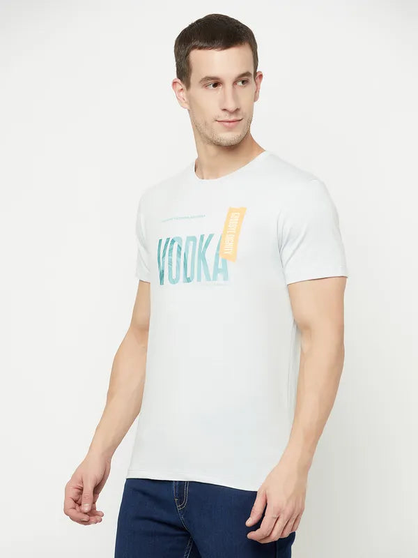 Octave Men Grey Typography Printed Applique T-Shirt