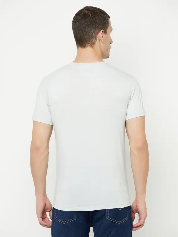Octave Men Grey Typography Printed Applique T-Shirt
